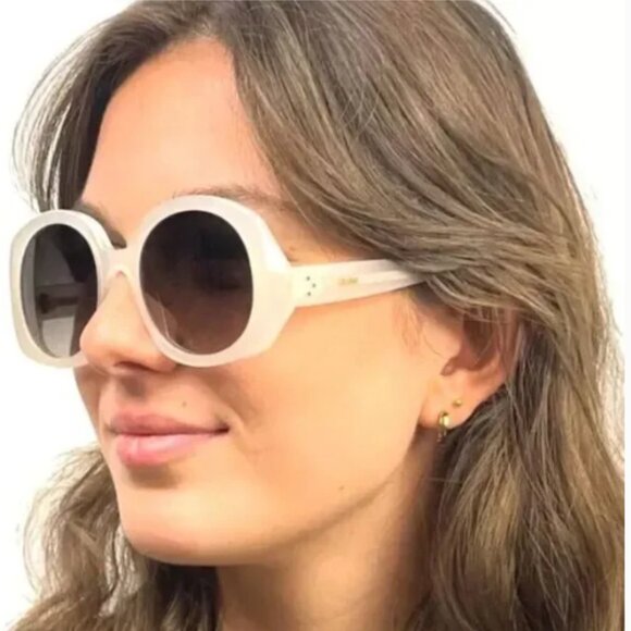 NEW CELINE WOMEN ROUND SUNGLASSES CELINE CL40242I 25K WHITE GREY EYEWEAR - Picture 1 of 6